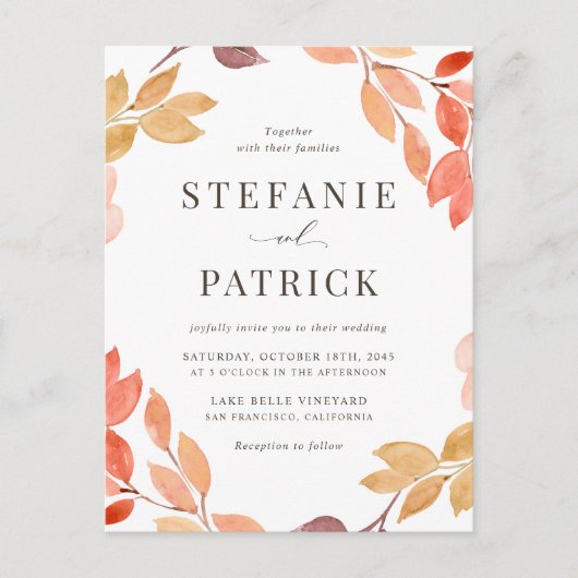 Watercolor Herbstduftfeuerhochzeit Einladungspostkarte (Vorderseite)