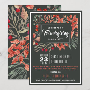 Watercolor Herbstlaub Friendsgiving Einladung