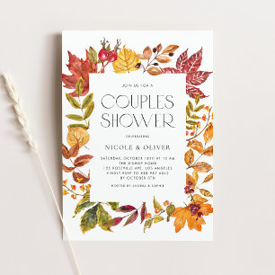 Watercolor Herbstleaves Frame Fall Paare Dusche Einladung