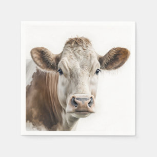 Watercolor Hereford Cow Portrait Serviette