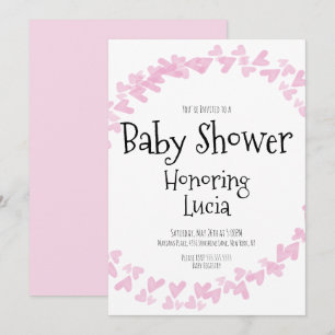 Watercolor-Herzen-Stempel-Kranz-Baby-Party  Einladung
