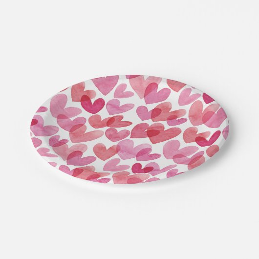 Watercolor Herzmuster Pappteller (Schrägansicht)