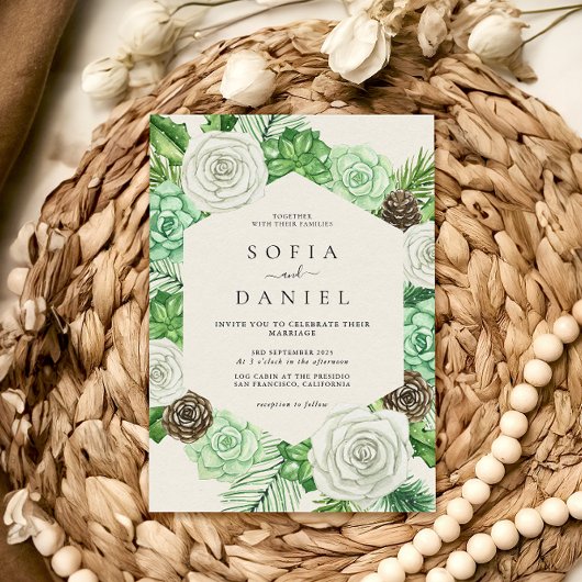 Watercolor Hexagonal Frame Greenerity Wedding Einladung