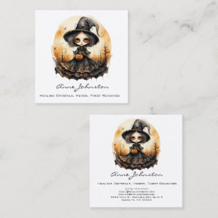 Watercolor Hexenpuppe Halloween Quadratische Visitenkarte