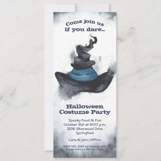Watercolor Hexe's Black Hat Halloween-Einladungen (Vorderseite)