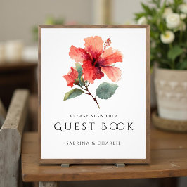 Watercolor Hibiscus Flower Wedding Guest Book Sign Fotodruck