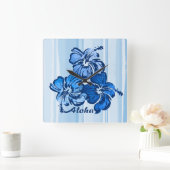 Watercolor Hibiscus Hawaiian Wall Clocks Quadratische Wanduhr (Zuhause)
