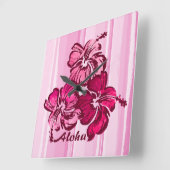 Watercolor Hibiscus Hawaiian Wall Clocks Quadratische Wanduhr (Winkel)