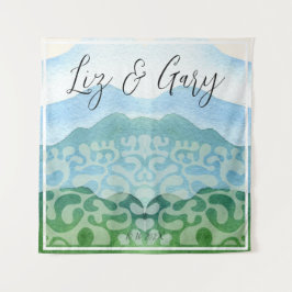 Watercolor Hills GRILLEN Hochzeitstag Hintergrund Wandteppich