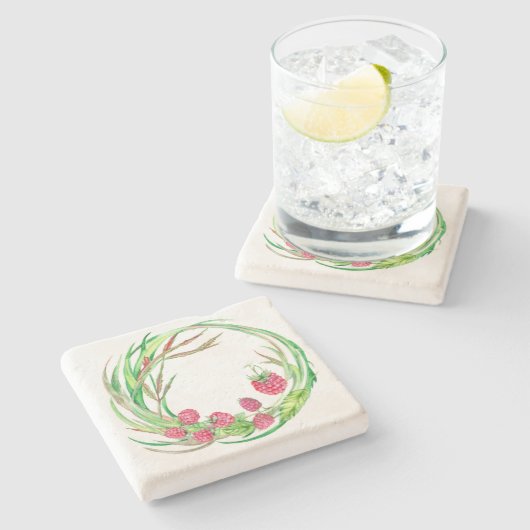 Watercolor-Himbeerbauung Steinuntersetzer (Seitenansicht)