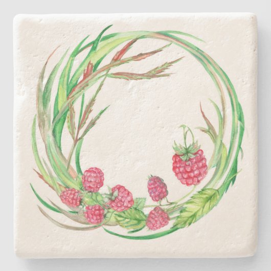 Watercolor-Himbeerbauung Steinuntersetzer (Vorderseite)