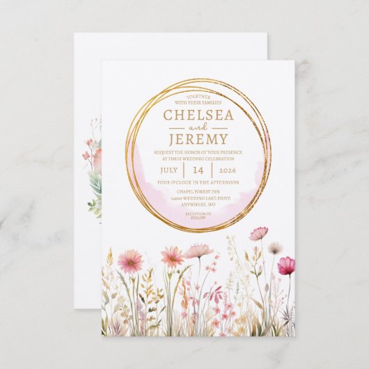 Watercolor-Hochzeit mit Whimsical-Wildblume Einladung (Vorne/Hinten)