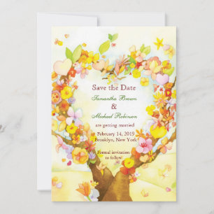 Watercolor-Hochzeit von Herz-Bäumen speichern Sie Save The Date