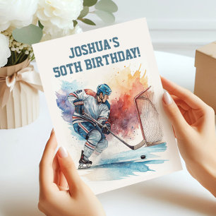 Watercolor Hockey Player Sportfan Geburtstag Einladung