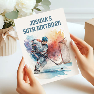 Watercolor Hockey Player Sportfan Geburtstag Einladung