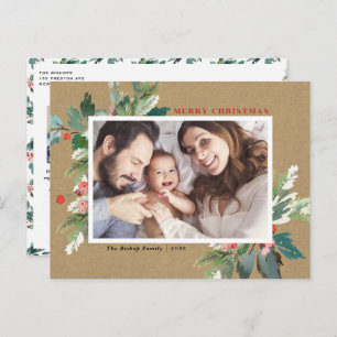 Watercolor Holdings Kraft Paper Christmas Foto Feiertagspostkarte