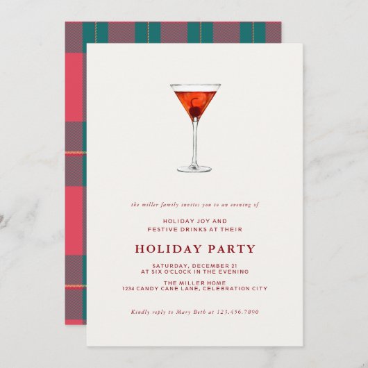 Watercolor Holiday Cocktail Weihnachten Party lade Einladung (Vorne/Hinten)