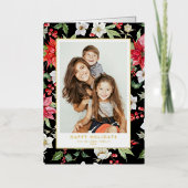 Watercolor Holiday Florals Black Happy Holidays (Vorderseite)