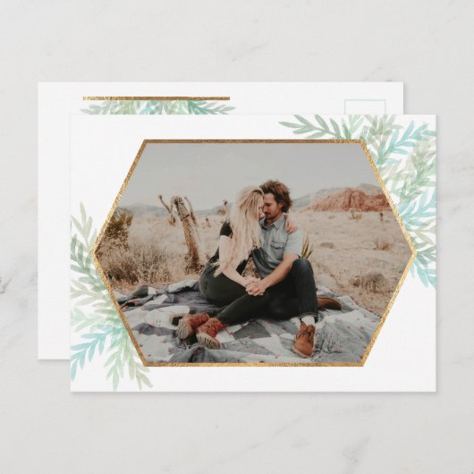 Watercolor Holiday Foto im Winter Branches Postkarte (Vorne/Hinten)