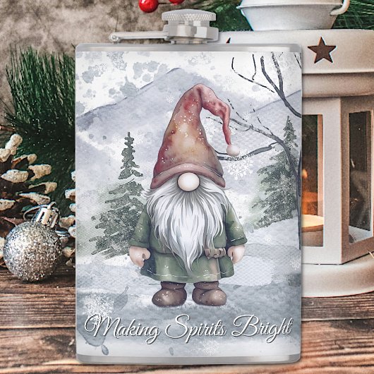 Watercolor Holiday Gnome Flachmann