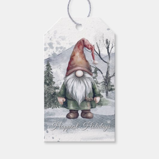 Watercolor Holiday Gnome Geschenkanhänger (Vorderseite)