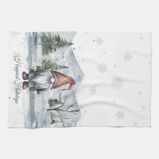 Watercolor Holiday Gnome Geschirrtuch (Horizontal)