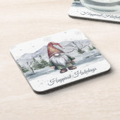 Watercolor Holiday Gnome Getränkeuntersetzer (Linke Seite)