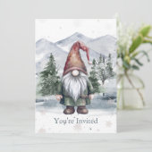 Watercolor Holiday Gnome Holiday Party Einladung (Stehend Vorderseite)