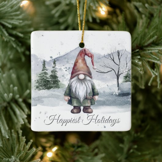 Watercolor Holiday Gnome Keramikornament (Baum)