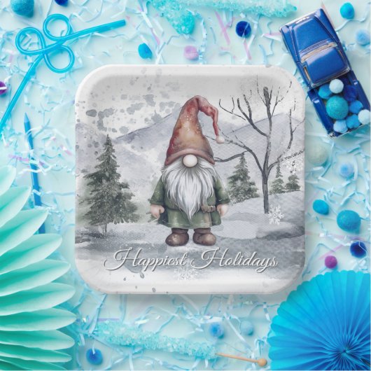Watercolor Holiday Gnome Pappteller (Party)