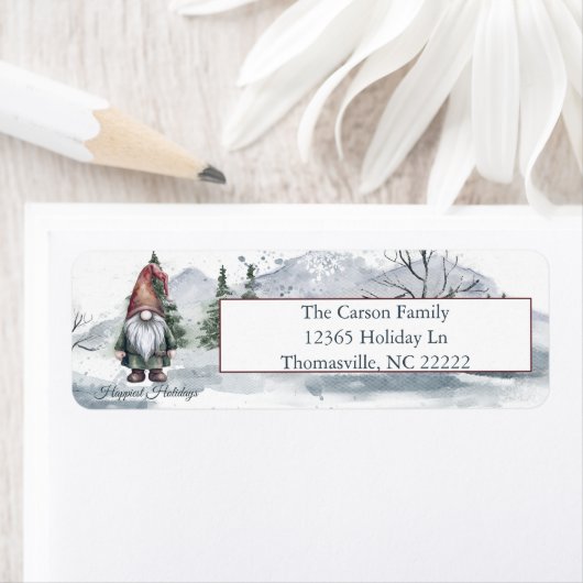 Watercolor Holiday Gnome Personalisierte Adresse (Insitu)