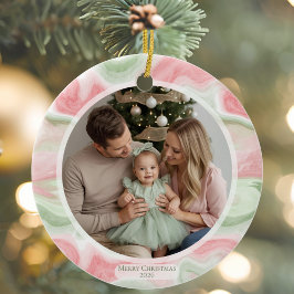 Watercolor Holiday Photo Ceramic Ornament