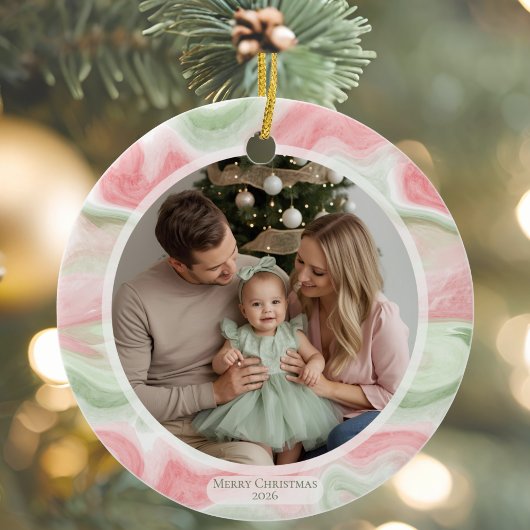 Watercolor Holiday Photo Ceramic Ornament