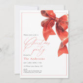 Watercolor Holiday Red Bow Christmas Party Einladung (Vorderseite)
