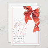 Watercolor Holiday Red Bow Christmas Party Einladung (Vorne/Hinten)
