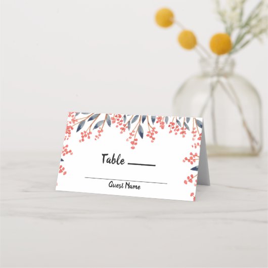 Watercolor Holiday Winter Berries Hochzeitstisch Platzkarte (Rückseite)