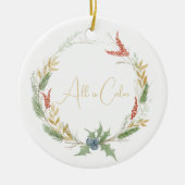Watercolor Holiday Wreath Keramik Ornament (Vorne)