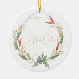 Watercolor Holiday Wreath Keramik Ornament