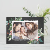 Watercolor Hollies Chalkboard Weihnachts-Foto (Stehend Vorderseite)