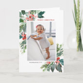 Watercolor Hollies Imitate Gold Frohe Weihnachten (Vorderseite)