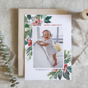 Watercolor Hollies Imitate Gold Frohe Weihnachten