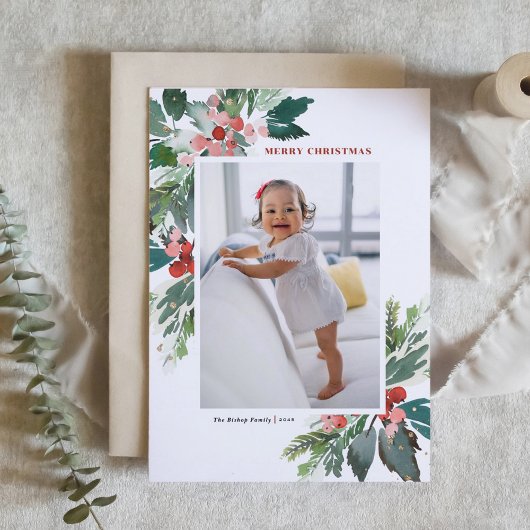 Watercolor Hollies Imitate Gold Frohe Weihnachten