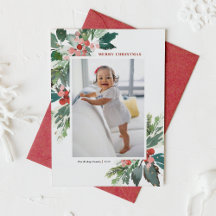 Watercolor Hollies Imitate Gold Frohe Weihnachten 