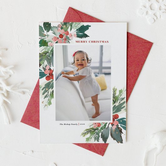 Watercolor Hollies Imitate Gold Frohe Weihnachten