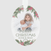 Watercolor Holly 2 Foto Elegant Frische Weihnachte Ornament (Vorderseite)