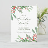 Watercolor Holly and Greenery Holiday Party Einladung (Stehend Vorderseite)