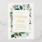 Watercolor Holly and Greenery Holiday Party Folieneinladung (Vorderseite)