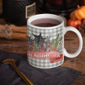 Watercolor Holly Banner auf Grau Kariert Kaffeetasse