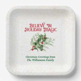 Watercolor Holly Believe Holiday Magic Christmas Pappteller