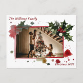 Watercolor Holly Berries Christmas Tree Holiday Postkarte (Vorderseite)